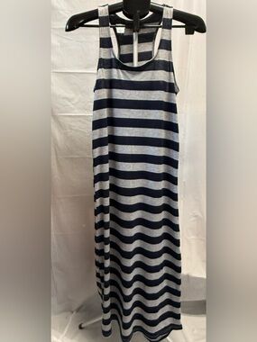 Sumona Striped Racerback Maxi Dress Gray Navy Blue Size Large